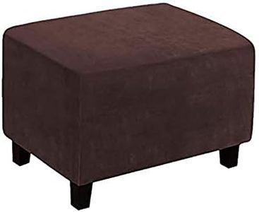 Velvet Ottomans Cover Stretch Rectangle Dustproof Footstool Chair Slipcover Washable Ottomans Stool Cover with Elastic Bottom Furniture Protector for Living Room (LARGE,Brown)