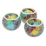 BSTKEY Set of 3 Mosaic Glass Tea Light Candle Holders, Decorative Votive Candle Stand, Round Candle Holder Centerpieces for Table, Wedding, Party, Home Decor (Colorful)