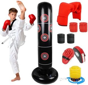 UCEHIPAW 9 Pcs Teenager Punching Bag Set with Inflatable Punching Bag, Boxing Gloves, Hand Wraps Pads and Air Pump, Taekwondo Boxing Training Set, for Gym Workout, Karate