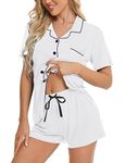 SWOMOG Pj Set Women Classic Pajamas Set Comfy Sleepwear Soft Shirt and Short Set Notch Collar Cotton Pajama Sets White