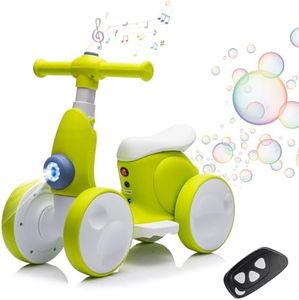 6V Electric Baby Balance Bike for 1 Year Old Boys Girls Ride on Toys 12-36 Months Toddler Balance Bike, 4 Wheels Kids First Bike with Remote Control First Birthday Gifts- Cyan