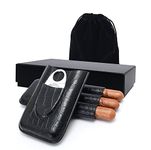 Leather Cigar Case, Including Cutter Set, Leather Traveling Cigar Case 3 Tubes Humidor Box, Packed by Nice Gift Box (Black)