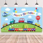 Happy Birthday Backdrop Banner,Xinvery Transportation Birthday Banner Automobile Train Airplane Car Bus Photography Background Photo Booth Banner Party Decorations Supplies for Kids180×110cm