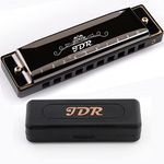 JDR Harmonica C, Blues armonica Key of C 10 Hole 20 Tone with Case Mouth Organ Standard Diatonic for Kids Beginner Adults Professional Player Teacher Parents Students Black New Year Gift