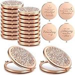 16 Pieces Pocket Mirror Inspirational Cosmetic Mirror Purses Compact Mirror Travel Magnifying Rhinestone Mirror Bridesmaid Mirror Thank You Gifts for Women Girls Friends Nurse Purses Wedding