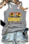 LANMERTREE Women Beaches Booze and Besties Tank Top Sleeveless Racerback Vest Top Letter Print Summer Vacation Shirt Cami, Grey, X-Large