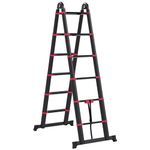 HOMCOM 12ft Aluminium Telescopic Extension Ladder, Heavy Duty Extendable Telescoping Ladder with Locking Mechanism, Non-Slip Feet 330 Pound Capacity, EN131 Standard, Black