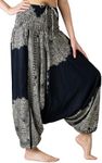 B BANGKOK PANTS Women's Harem Pants Jumpsuit Hippie Clothes, Hippierose Black, One Size