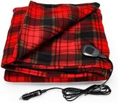 Camco Camper/RV Heated Blanket | Ideal for Cold Nights or Relieving Aches/Pain & 7-Ft Power Cord Plugs into Vehicle 12V Power Outlet | Measures 59” x 43” | Polar Fleece, Red/Black Plaid (42804)