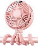 SWEETFULL Portable Stroller Fan with LED Display 4000mAh Battery Powered Mini Clip Fan, 4-Speed Rechargeable Small Personal Fan Handheld Desk Cooling Fan for Car Seat Crib Treadmill Travel-Pink