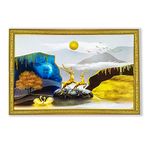 LIFEHAXTORE Abstract art Framed Golden Foil 3D Style Landscape Painting | Ready to Hang (14 x 20 inches, Multicolor)