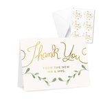 Rileys & Co Thank You Wedding Cards with Envelopes & Stickers, 100 Bulk Pack, Silver Foil, Mr and Mrs Thank You Notes Bulk Cards, | Thank You From the New Mr & Mrs. (Gold)