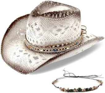 Men's Women's Straw Cowboy Hat Cowgirl Woven Sun Hat Western Cowboy Hat Two Decorative Bands