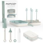 Momcozy 7 in 1 Baby Bottle Brush Set - Complete Bottle Cleaning Kit with Silicone Brush, Nipple Brush, Straw Brush, Soap Dispenser, and Drying Rack - Ideal for Home and Travel