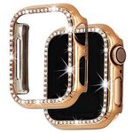 Falandi Polycarbonate Bling Case Compatible with Apple Watch Case 40mm 44mm 38mm 42mm, Diamonds Shiny Rhinestone PC Plated Protective Cover Frame for iWatch Series 5 4 3 2 1 Women Girls,Rose Gold 38mm