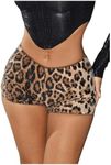 SHENHE Women's Glitter Sequin Leopard Shorts Low Rise Sexy Rave Club Booty Shorts Hot Pants Brown XX-Small