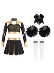 Jizyo Girls Cheer Leader Costume Dance Dress Cheer Uniform with Accessories for Schoolgirl Cheerleading Outfit Black 14 Years