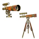 Antique Victorian Marine Telescope Brass & Orange Leather Double Barrel Telescope with Tripod Desktop Home Decor