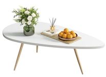 SAYGOER Modern Coffee Table Small White Coffee Tables for Small Space Unique Simple Oval Center Table with Wood Frame for Living Room