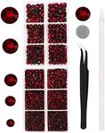 MEIBITE 6616PCS Dark Red Hotfix Rhinestones Crystal Stones Glass for Fabric Clothes Shirts Sparkly Flat Back Round with Tweezers and Picking Pen (SS6~SS30 Set)