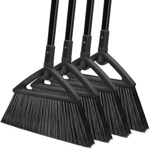 SZJYHQY 4PCS Heavy Duty Angle Broom, Long Pole Brooms for Indoor, Outdoor Sweeping, Kitchen to Courtyard, Black