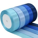 TONIFUL 1 Inch x 125 Yards 5 Colors Satin Ribbon Rolls, Mixed Blue Color Set Fabric Ribbon for Gift Wrapping Embellish Wedding Birthday Party Decoration Bow Making Floral Craft Sewing（Blue）