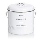 D'Lifeful Kitchen Compost Bin - 1.3 Gallon Countertop Compost Bin with Lid - Farmhouse Compost Bin Container - Odorless Indoor Food Scrap Bucket - Compost Pail with 6 Charcoal Filters – White