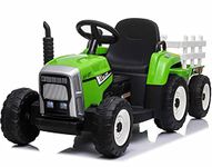 Children’s Electric 12V Ride On Tractor With Trailer with Parental Remote - Green | Outdoor Toys | Trailer Included, Working Front Lights, Easy Foot Pedal Operation