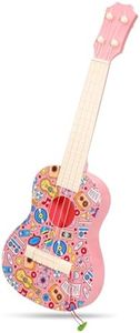 LeeQee 21in Colorful Graffiti Ukulele Guitar for Kids, 4 Strings Kids Guitar Ukulele Musical Instruments Learning Educational Toys with Picks for 3 4 5 6 7 8 9 10 11 12 Kids Toddler Boys Girls (Pink)