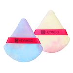 2 Pcs Powder Puff, Triangle Powder Puffs for Pressed Powder Loose Powder Cosmetic Foundation, Reusable Velvet Powder Puff with Strap for Wet Dry Dual-use Facial Sponges Cleansing Beauty Make-up Tools