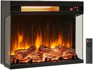RELAX4LIFE 23’’ 3-Sided Glass Electric Fireplace - 1500W Fireplace Heater w/8 Flame, Adjustable Brightness, 9H Timer, Remote Control, Overheat Protection, Recessed Electric Fireplace Inserts (23-inch)