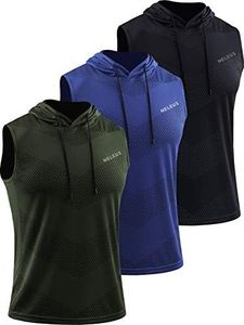 Neleus Men's Workout Tank Tops 3 Pack Sleeveless Running Shirts with Hoodie, 5098# Black/Olive Green/Blue,3 Pack, Medium
