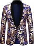 PYJTRL Men Fashion Velvet Sequins Floral Pattern Suit Jacket Blazer (Blue 01, S)