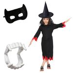 Kaku Fancy Dresses Polyester Halloween Scary Witch Costume With Hat, Teeth & Face Mask For Kids, Multicolor