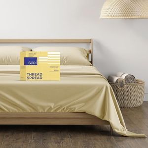 THREAD SPREAD 5 Star Luxury Full Bedsheet 100% Pure Cotton - 600-Thread-Count Sheets - Soft, Crisp & Smooth Like Egyptian Cotton, Deep Pockets - Easy Fit - Sateen Weave 4 Piece Sheet Set (Full, Sand)