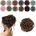 Elaine Messy Bun Hair Piece for Women, Thick Curly Hair Bun Scrunchies Synthetic Wavy Bun Hair Extensions Chignon Ponytail Updo Hairpieces (Dark Brown Tip Light Auburn -#99)