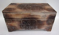 Plantation Designs Unusual Hand Carved Elephant Trunk- Elephant carved Storage chest Trunk - Medium