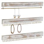 MyGift Rustic Whitewashed Wood 3-Piece Wall-Mounted Jewelry Rack Set