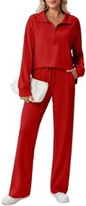 PINSPARK Sweat Suits for Womens 2 Piece Long Sleeve Sweatshirt Drawstring Sweatpants Loose Fitting Tracksuits Cozy Loungewear Set Soft Matching Sets Fall Fashion 2026, Red XXL
