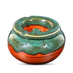 Amoorcart® Ceramic Ashtray Set For Smoking, Ash Tray For Cigarettes, Ideal For Home, Car, E-cigarettes, Vape - Smoking Accessories, Cigarette Holder, Green Textured Hand Painted - 13cm diameter