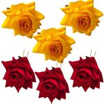 LYF5STAR Combo of Red Rose and Yellow Rose Juda Hairpin, Handmade combo of Red and Yellow Rose Hairpins, Stylish Hair Accessories For Girls and Women - Pack of 6