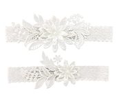 Wedding Garters for Bride Daisy Lace Bridal Garter Hand Sewn Faux Pearls Garter Set 2 Pieces, White, One Size