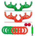 WOFEU 2 Set Inflatable Reindeer Antler Ring Toss Game with 1 Hand-held Pump, 2024 Christmas Games Ring Toss for Christmas Party Games，Great Family Christmas Party Games