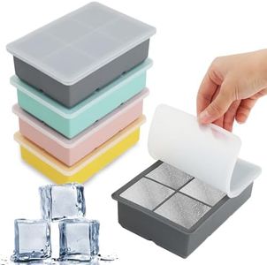 SAICOOS Ice Cube Trays Silicone with Lids, Large Square Easy Release Flexible Ice Cube Moulds for Food, Whiskey, Cocktails, Set of 4 (24 ice Cubes) (Macaron Color)