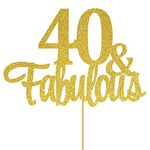 SVM CRAFT® Gold Glitter 40 Fabulous cake topper - 40 Anniversary/Birthday Cake Topper Party Decoration (40th) with Happy birthday Greeting card and Envelope