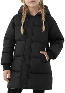 PATPAT Hooded Puffer Jackets for Girls Size 4-5 Years Black Heavyweight Medium Length Winter Coat Warm Quilted Padded Little Kids Fall Winter Outwear