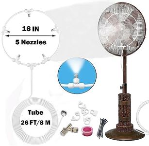 Patio Misters for Cooling Outdoor with 16 Inch Misting Fan Kit - 26ft Water Mister Spray Tube& 5 Removable snap-in Copper Nickel-Plated nozzles for Cooling Patio Garden Greenhouse Breeze(White)