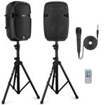 Pyle 1000W Bluetooth PA System – Portable 26cm DJ Speakers with Stands & Wireless Microphone, USB/MP3 Playback, Built-in Amplifier, PA Loudspeaker Set for Parties, Events & Gigs