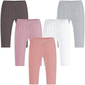 Newborn Infant Girls Pants Baby Girls' 5-Pack Pant Cotton Solid Ribbed Pants Girls Bottoms Pull On Leggings Joggers Dark Gray Ivory 18 24 Month