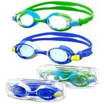 Juatellay Kids Swim Goggles with Cases, 2 Packs No Leaking Anti Fog Swimming Goggles 180° Clear View Kids Goggles for Boys Girls(Age 6-14)